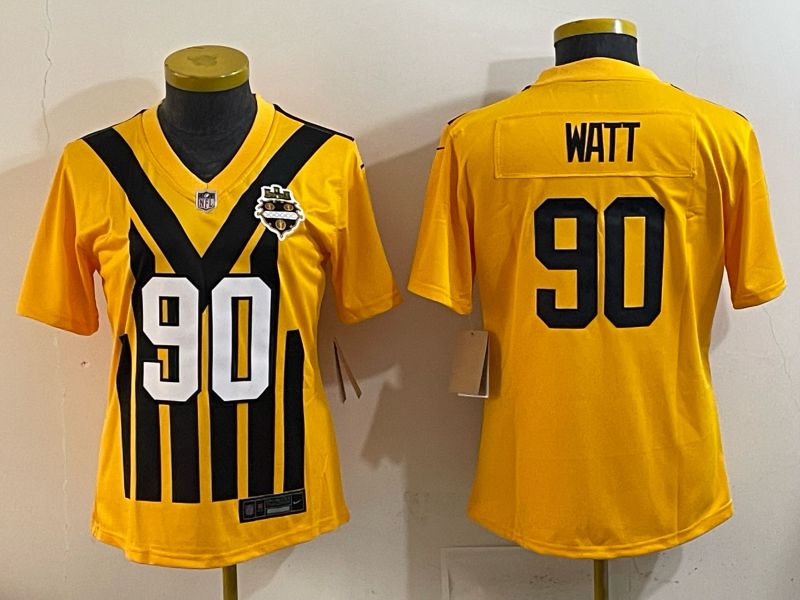 Women 2025 Nike Pittsburgh Steelers 90 Watt Yellow Limited NFL Jersey style 042